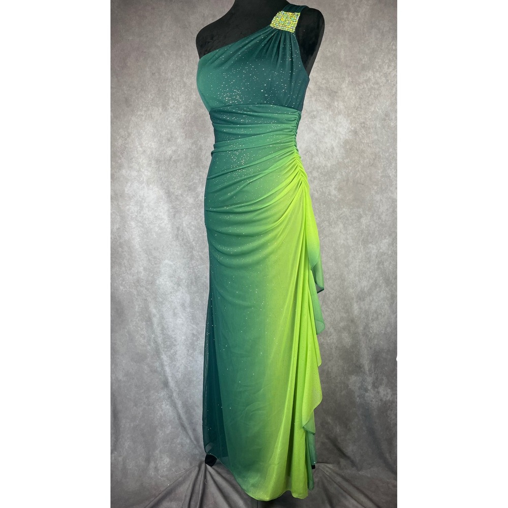 Vtg 90s Y2K Fairy Prom Gown S Green Ombré Overlay Rhinestones Mermaid Dress USA‎